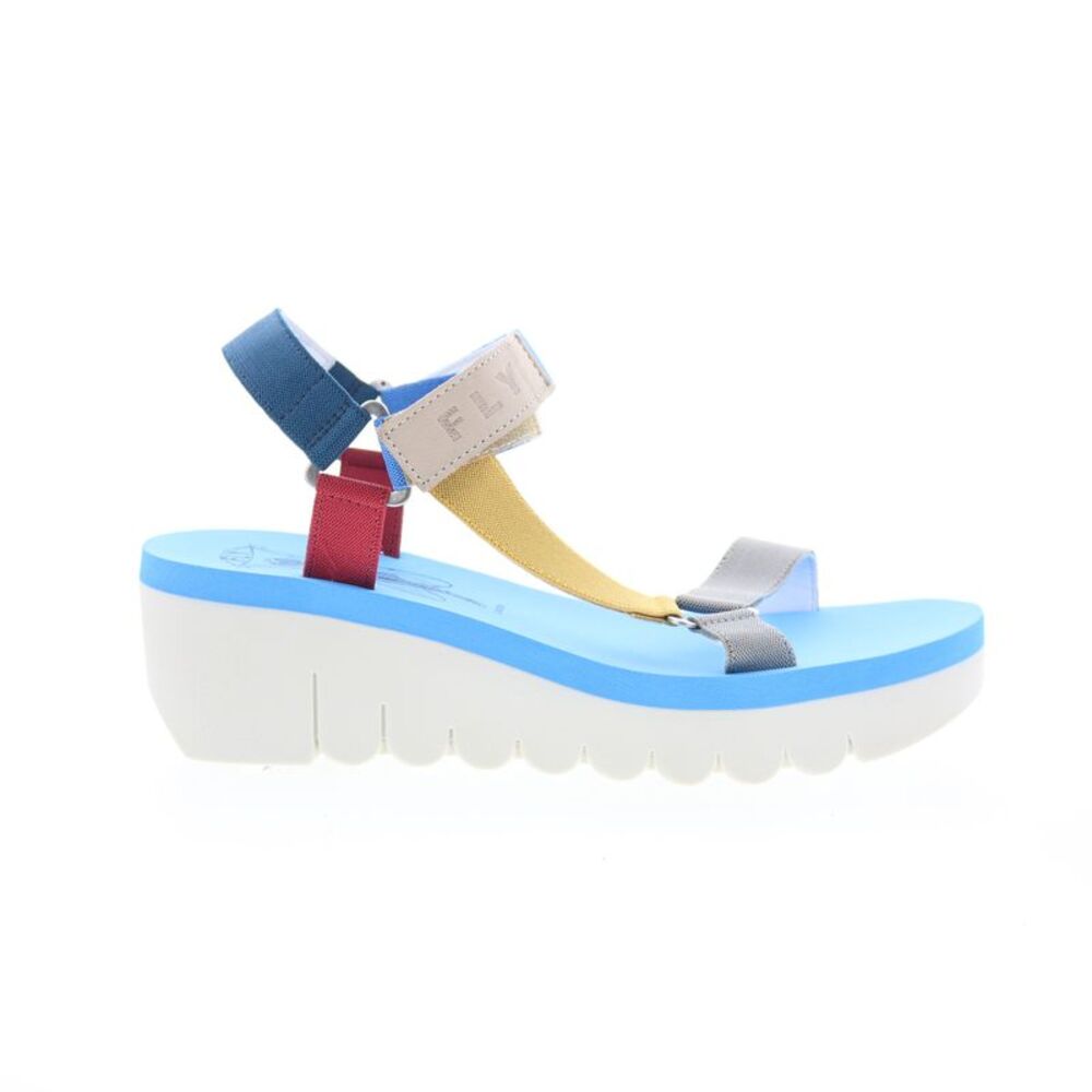 Fly London Blue, Red, Yellow & Silver Platform Wedge Sandal